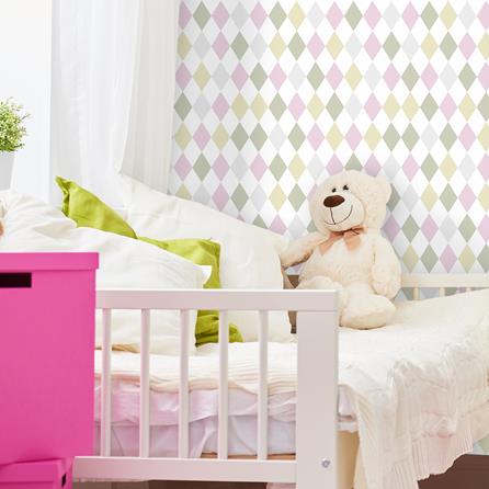 Papel de Parede Adesivo Xadrez Colorido Bebê 75243 - Papel na Parede
