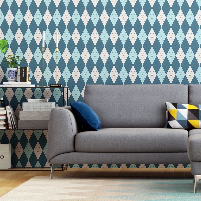 Papel de Parede Adesivo Xadrez Losango Azul N04141 - Papel na Parede