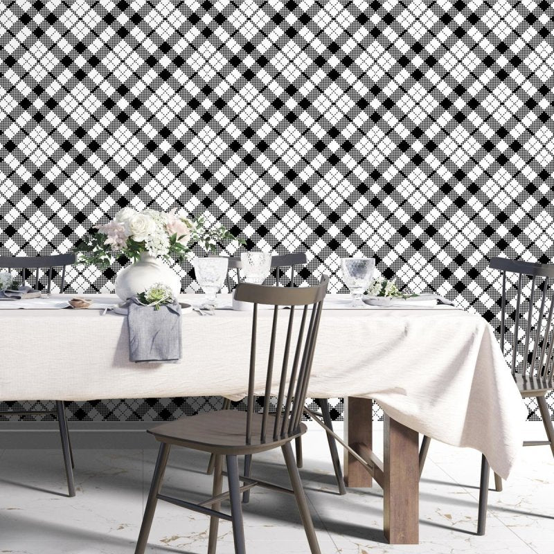 Papel de Parede Adesivo Xadrez Preto e Branco N04188 - Papel na Parede