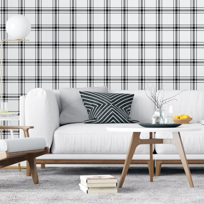 Papel de Parede Adesivo Xadrez Preto e Branco N04189 - Papel na Parede