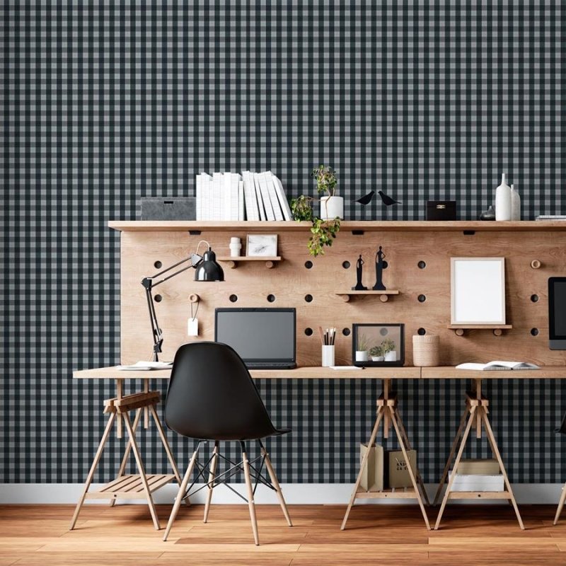 Papel de Parede Adesivo Xadrez Preto e Cinza N06098 - Papel na Parede