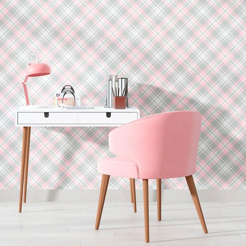 Papel de Parede Adesivo Xadrez Rosa N010191 - Papel na Parede