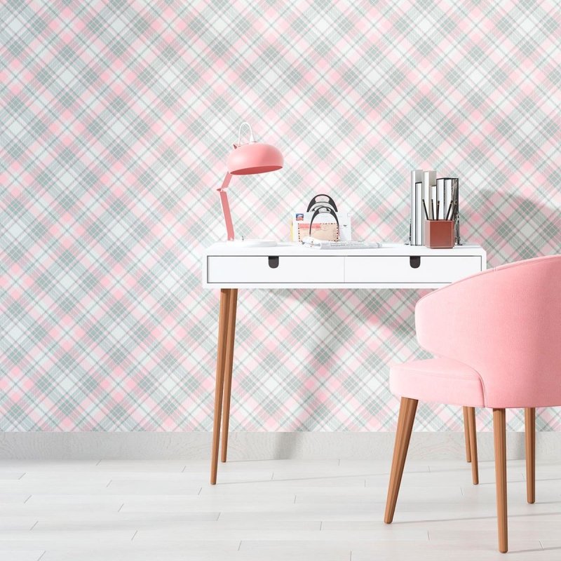 Papel de Parede Adesivo Xadrez Rosa N010191 - Papel na Parede