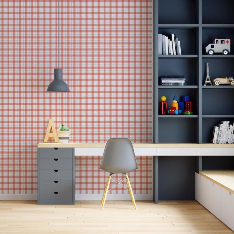 Papel de Parede Adesivo Xadrez Vermelho e Branco N06099 - Papel na Parede