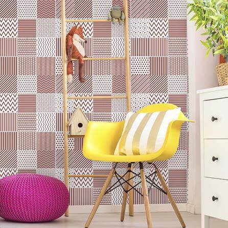 Papel de Parede Autocolante Azulejo Geométrico Vermelho 349556576 - Papel na Parede