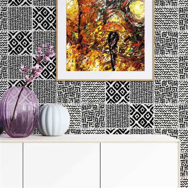 Papel de Parede Azulejo Abstrato Preto e Branco 288213704 - Papel na Parede