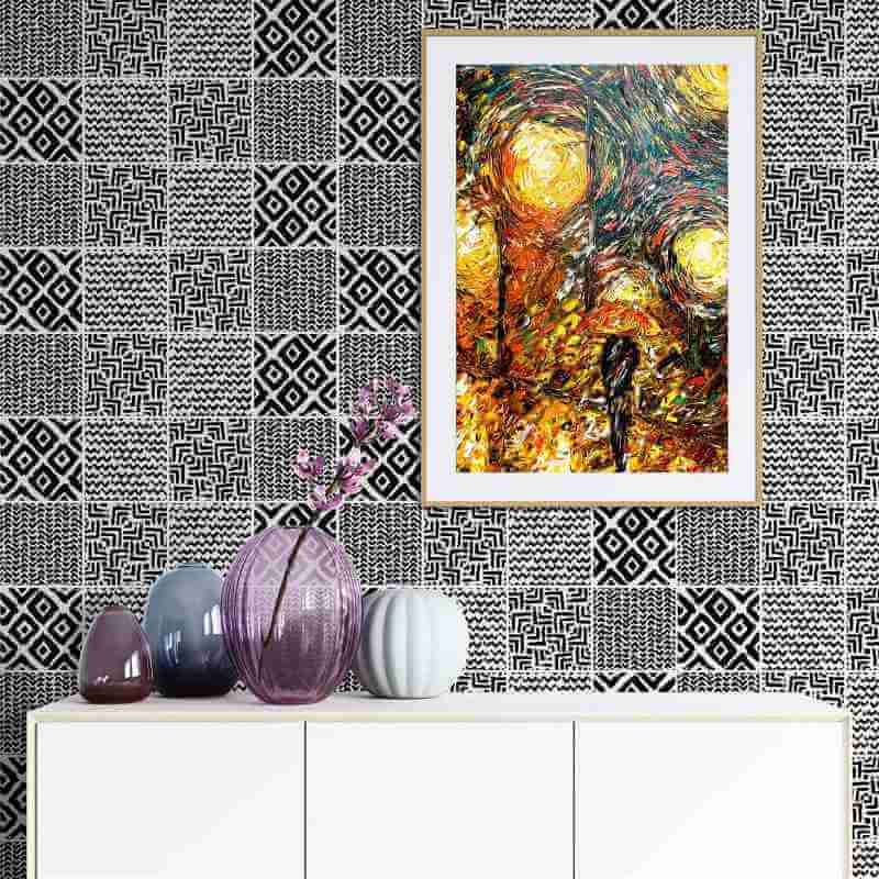 Papel de Parede Azulejo Abstrato Preto e Branco 288213704 - Papel na Parede