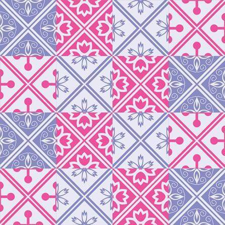 Papel de Parede Azulejo Floral Rosa e Roxo 289085516 - Papel na Parede