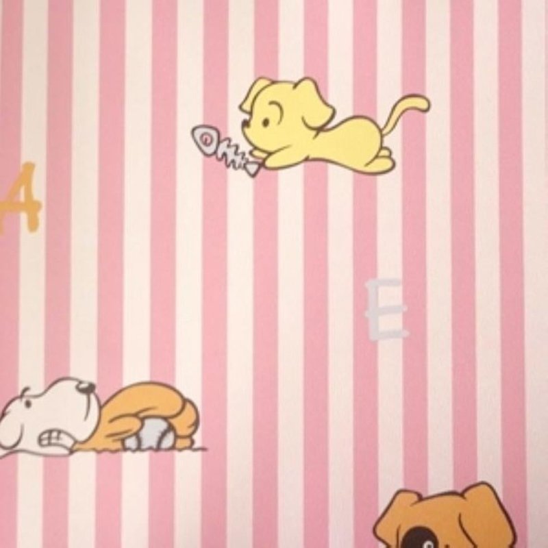 Papel de Parede Cachorro Listrado Rosa Kawayi 313203 - Papel na Parede