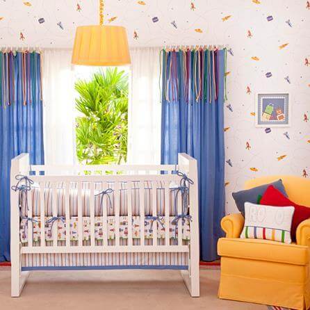 Papel de Parede Infantário Robô foguete branco 1702 - Papel na Parede