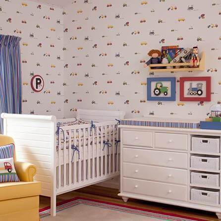 Papel de Parede Infantário Transportes fundo branco 1704 - Papel na Parede