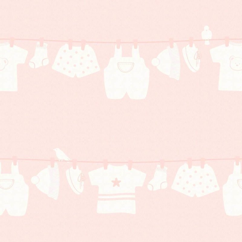 Papel de Parede Infantário Varal rosa 1727 - Papel na Parede