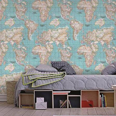 Papel de Parede Texturizado Allegra Mapa Mundi 7311-1 - Papel na Parede