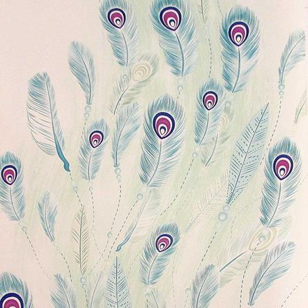 Papel de Parede Texturizado Barcelona Colorido Pavão Penas Pássaros BC380201 - Papel na Parede