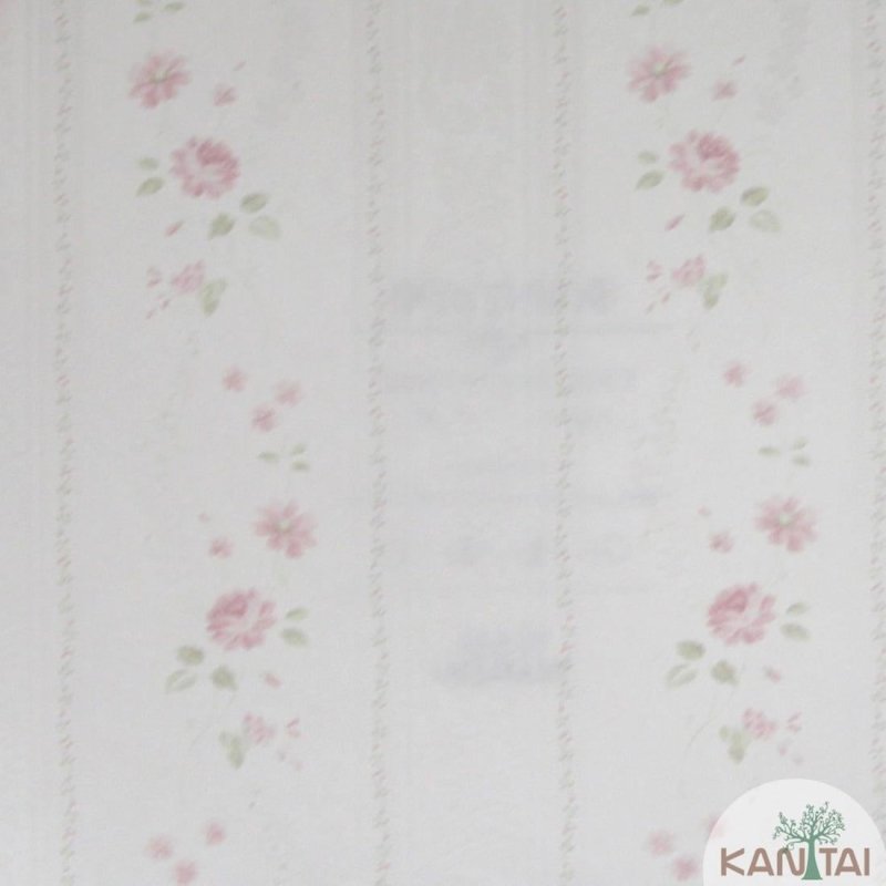 Papel de Parede Texturizado Listrado Rosas Folhas Romântico Arabescos Vintage Scenery2 SC29081 - Papel na Parede