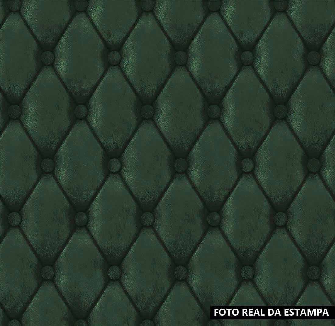 Papel de parede que lembra estofados de poltrona na cor verde