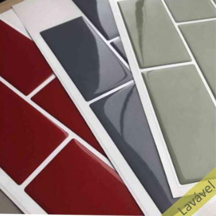 Placa de Pastilha Adesiva Resinada Metrô Blue Rejunte Branco - 26cm x 32,5cm