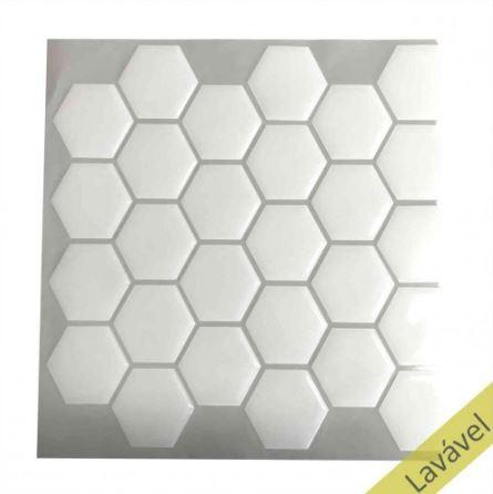 Placa de Pastilha Adesiva Resinada Hexagonal Branco Rejunte Cinza - 29cm x 29cm