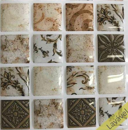 Placa de Pastilha Adesiva Resinada Antique Marrom - 28,5cm x 31cm - Papel na Parede