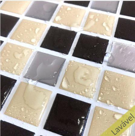 Placa de Pastilha Adesiva Resinada Bege, Prata e Marrom - 28,5cm x 31cm - Papel na Parede