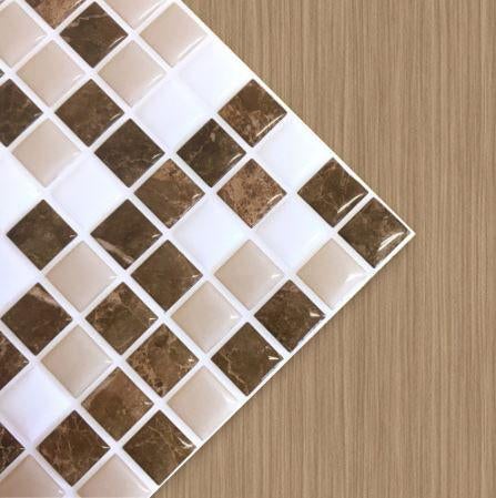 Placa de Pastilha Adesiva Resinada Granito Marrom, Branco e Bege - 28,5cm x 31cm - Papel na Parede