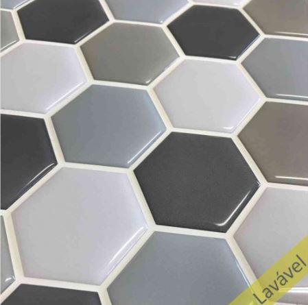 Placa de Pastilha Adesiva Resinada Hexagonal Fendi Rejunte Branco 29cm x 29cm - Papel na Parede