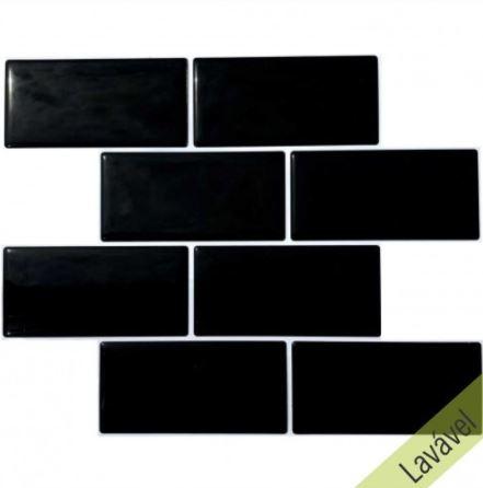 Placa de Pastilha Adesiva Resinada Metrô Black Rejunte Branco - 26cm x 32,5cm - Papel na Parede