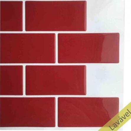 Placa de Pastilha Adesiva Resinada Metrô Red Rejunte Branco - 26cm x 32,5cm - Papel na Parede