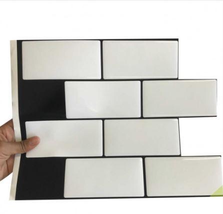 Placa de Pastilha Adesiva Resinada Metrô White Rejunte Preto - 26cm x 32,5cm - Papel na Parede