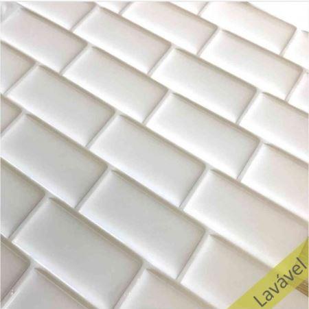 Placa de Pastilha Adesiva Resinada Mini Metrô White Rejunte Branco - 29cm x 34cm - Papel na Parede