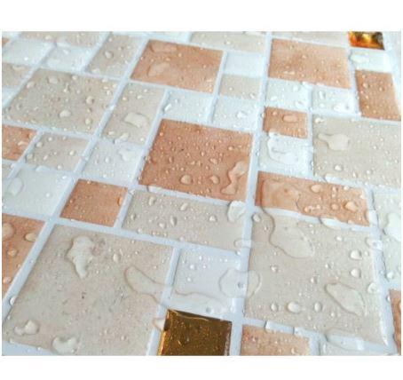 Placa de Pastilha Adesiva Resinada Mosaico Pedra Rose, Branco e Dourado - 28,5cm x 31cm - Papel na Parede