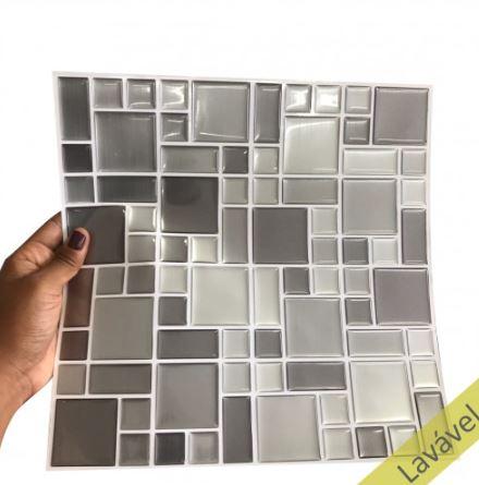 Placa de Pastilha Adesiva Resinada Mosaico Prata - 28,5cm x 31cm - Papel na Parede