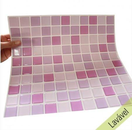 Placa de Pastilha Adesiva Resinada Tons de Lilás - 28,5cm x 31cm - Papel na Parede