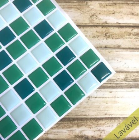 Placa de Pastilha Adesiva Resinada Tons de Verde - 28,5cm x 31cm - Papel na Parede