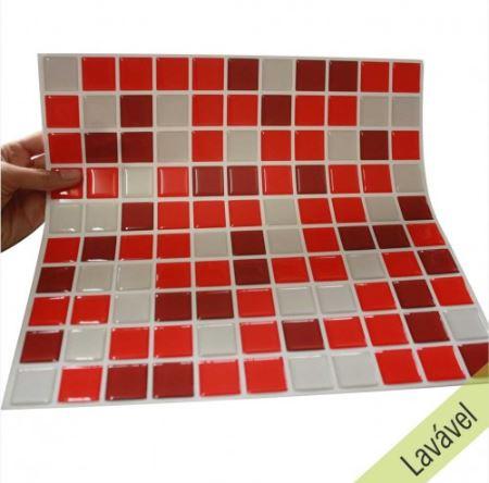 Placa de Pastilha Adesiva Resinada Vermelha, Bordô e Gelo - 28,5cm x 31cm - Papel na Parede