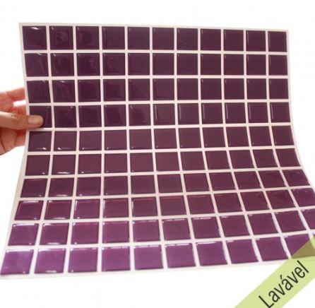 Placa de Pastilha Adesiva Resinada Violeta - 28,5cm x 31cm - Papel na Parede
