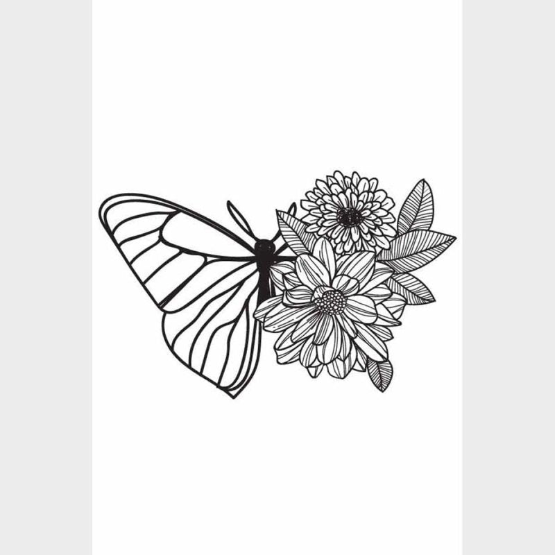 Poster Decorativo Borboleta E Flores Monocromático N09234 - Papel na Parede