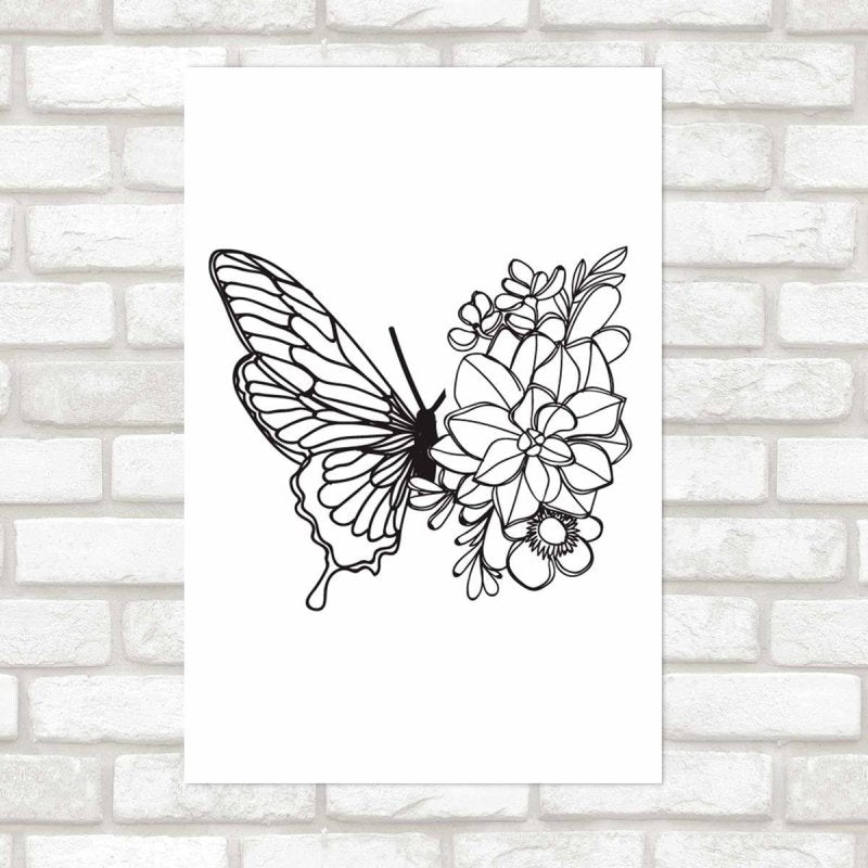 Poster Decorativo Borboleta E Flores N09292 - Papel na Parede