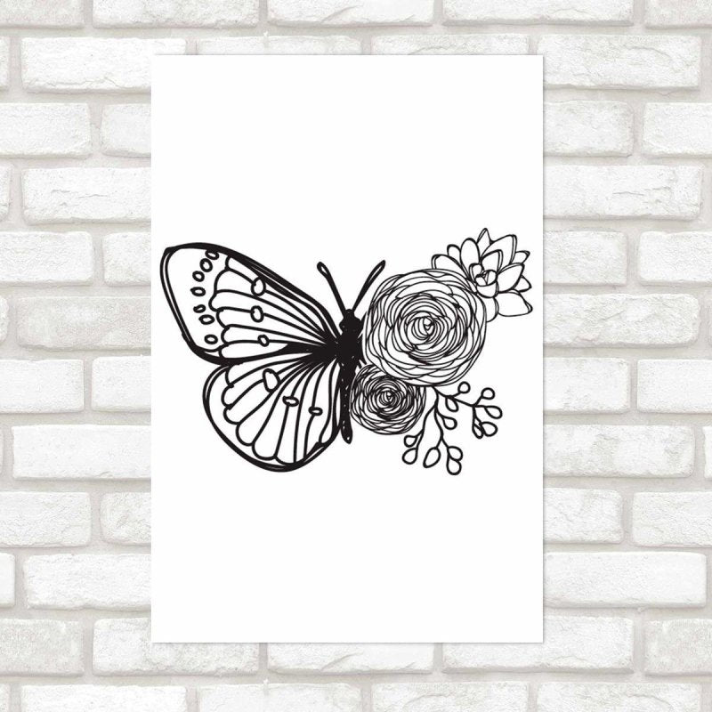 Poster Decorativo Borboleta Rosas E Flores N09239 - Papel na Parede