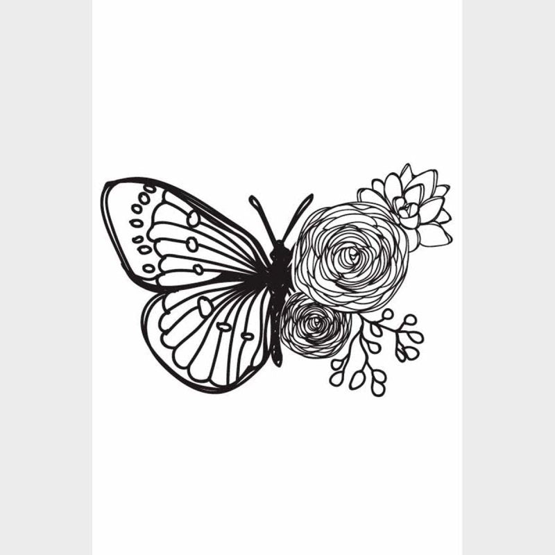Poster Decorativo Borboleta Rosas E Flores N09239 - Papel na Parede
