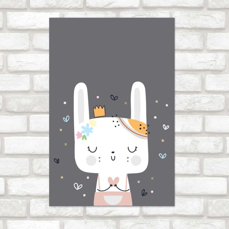 Poster Decorativo Coelhinho Fofo com Coroa N08299 - Papel na Parede