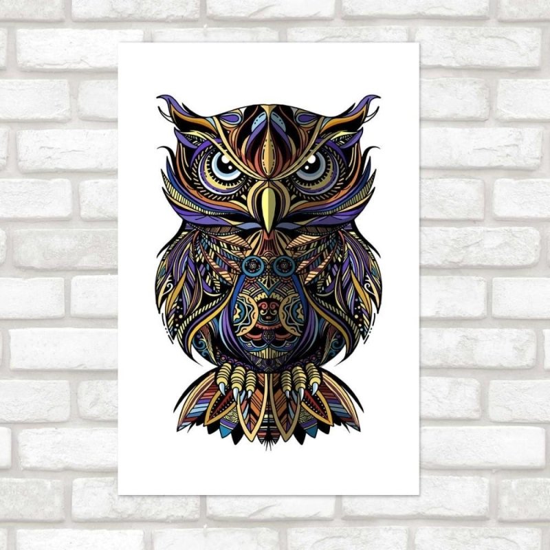 Poster Decorativo Coruja Étnica N014252 - Papel na Parede