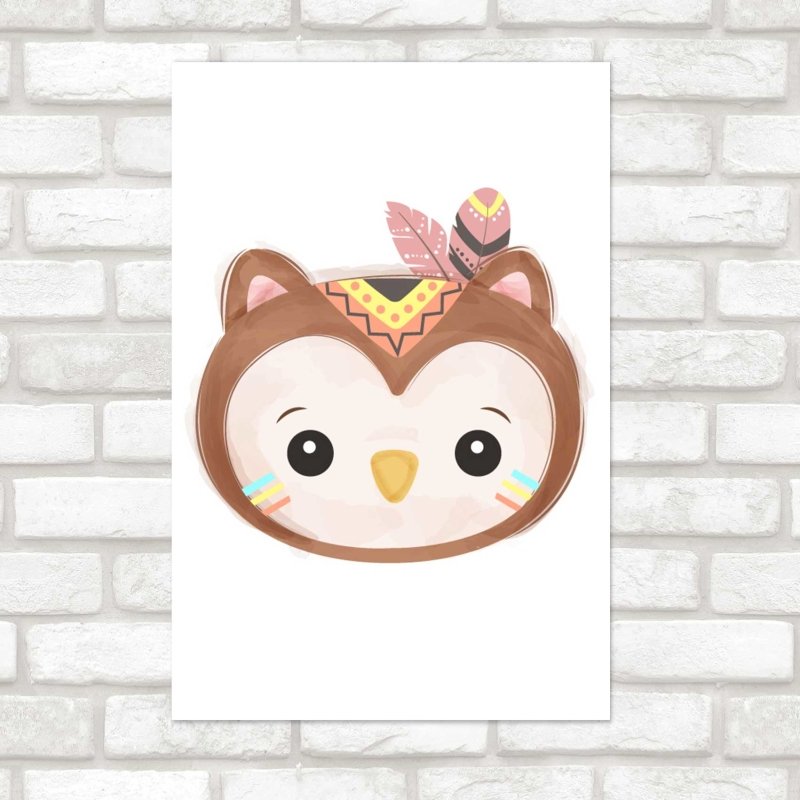 Poster Decorativo Coruja Índio Infantil N08060 - Papel na Parede