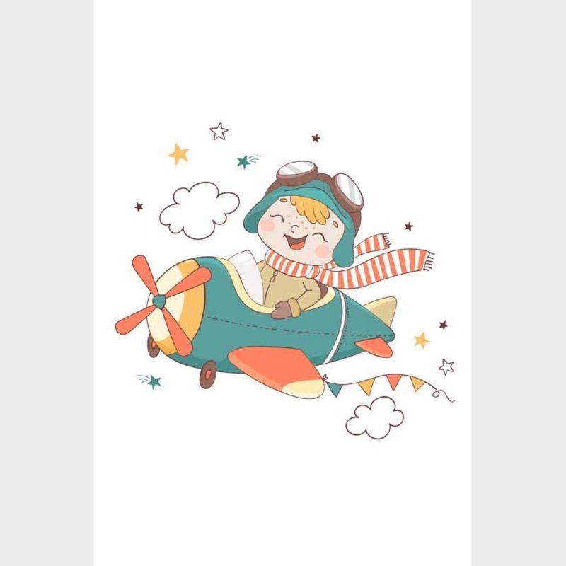 Poster Decorativo Criança Pilotando Avião N09256 - Papel na Parede