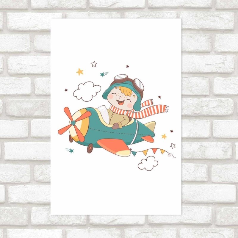 Poster Decorativo Criança Pilotando Avião N09256 - Papel na Parede