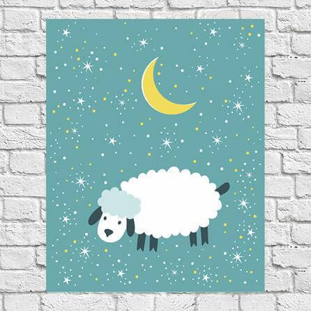 Poster Decorativo Estrela Céu Lua Ovelha 53612 - Papel na Parede