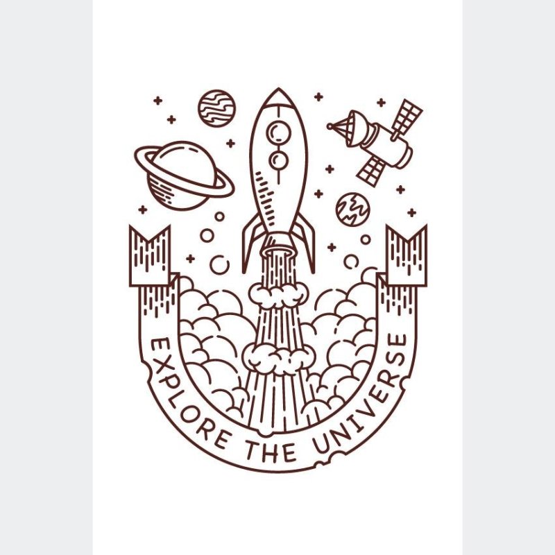 Poster Decorativo Explore the Universe Preto e Branco N07239 - Papel na Parede