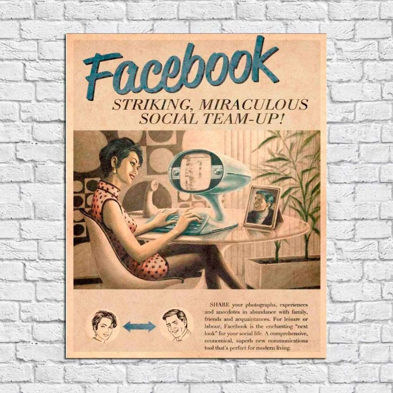 Poster decorativo Facebook Retrô 8507 - Papel na Parede