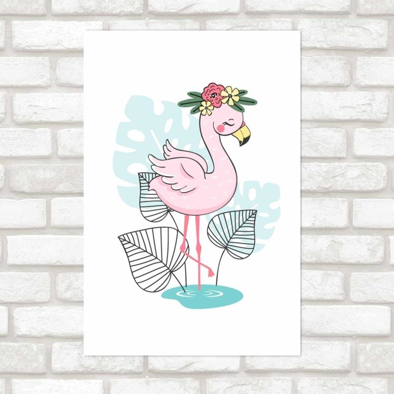 Poster Decorativo Flamingo E Flores N09244 - Papel na Parede
