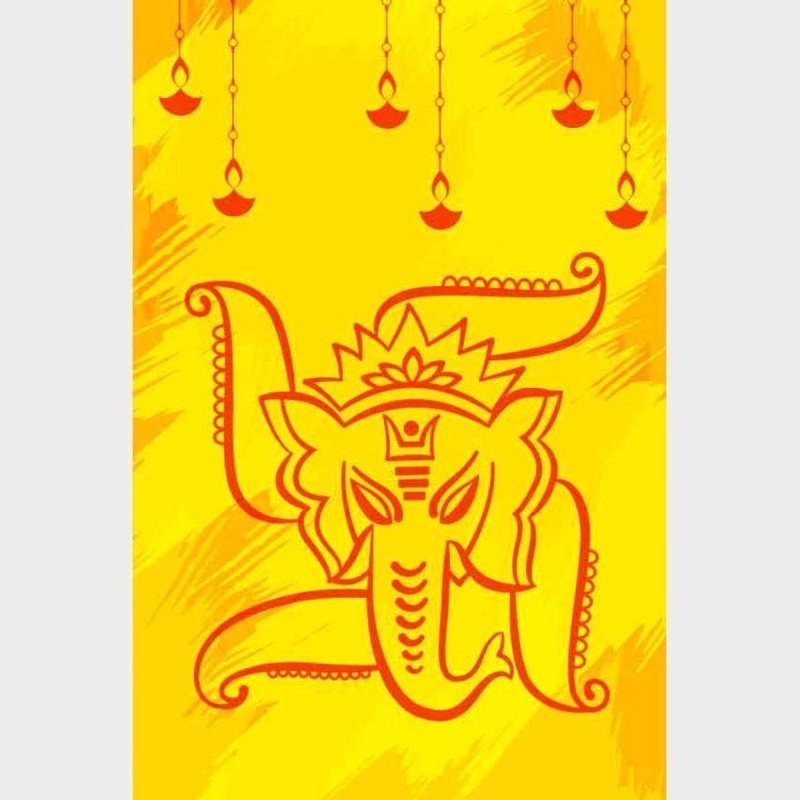 Poster Decorativo Ganesha Em Vermelho E Amarelo N09283 - Papel na Parede